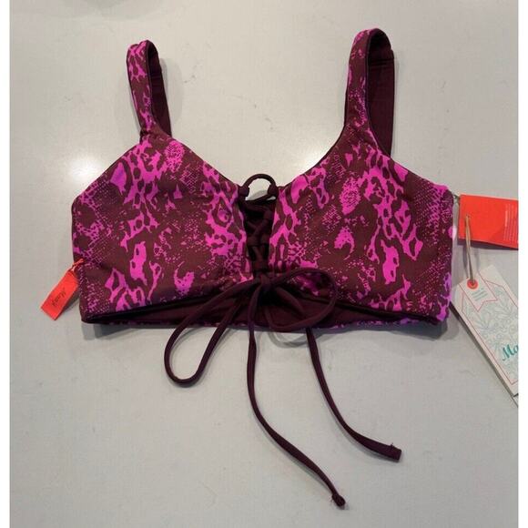 Maaji Other - Maaji Size Medium Reversible Burgundy Animal Print Lace Up Swim Top